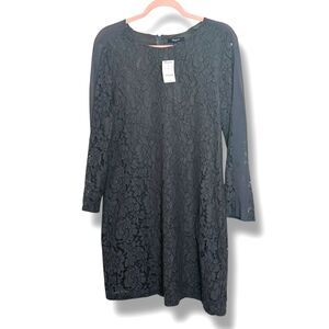 Madewell Dark Gray Lace Overlay Long Sleeve Shift Dress Women's Size 6 NWT